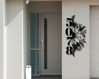 Hanging Sunflower Address Sign, Vertical House Numbers Sign, Outdoor Patio Metal Sign, Metal House Numbers, Large House Number, Metal Addres