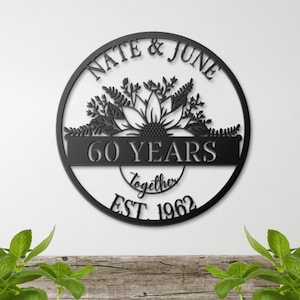Placa personalizada de 60º aniversário, presente para pais, placa de aniversário de casamento, presente de aniversário para pais, ornamento de 60º aniversário