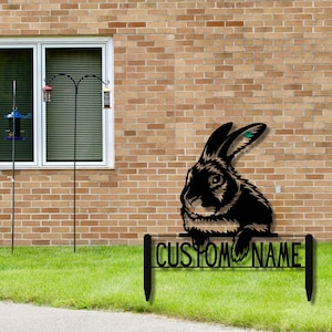 Personalized Metal Rabbit Yard Art: Custom Garden Sign