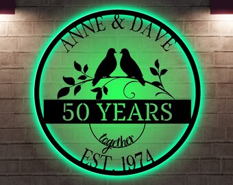 Lampe LED cadeau 50e anniversaire, Anniversaire des parents, Anniversaire d'or, Plaque d'anniversaire des 50 ans, Plaque en métal d'anniversaire de mariage