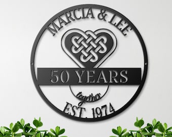 Plaque en métal personnalisée 50e anniversaire, cadeau 50e anniversaire, cadeau pour les parents, anniversaire d'or, anniversaire de mariage, signe celtique