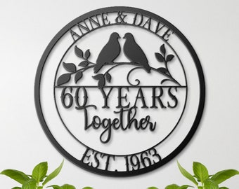 60th Anniversary Gift, Parents Anniversary, Diamond Anniversary, 60 Year Anniversary Sign, Wedding Anniversary Metal Wall Art, Doves Sign