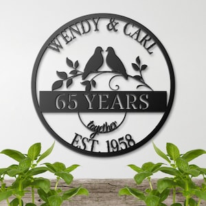 Personalized 65th Anniversary Metal Sign: Doves Wall Art