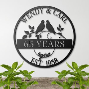 65th Anniversary Gift, Parents Anniversary, Wedding Anniversary Metal Sign, Couples Gift, Doves Metal Wall Art, Custom Monogram Sign