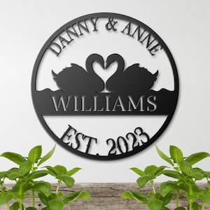 Swans Wedding Sign, Wedding Gift, Last Name Established Sign, Family Name Sign, Metal Swans Sign, Wedding Monogram, Couple Gift