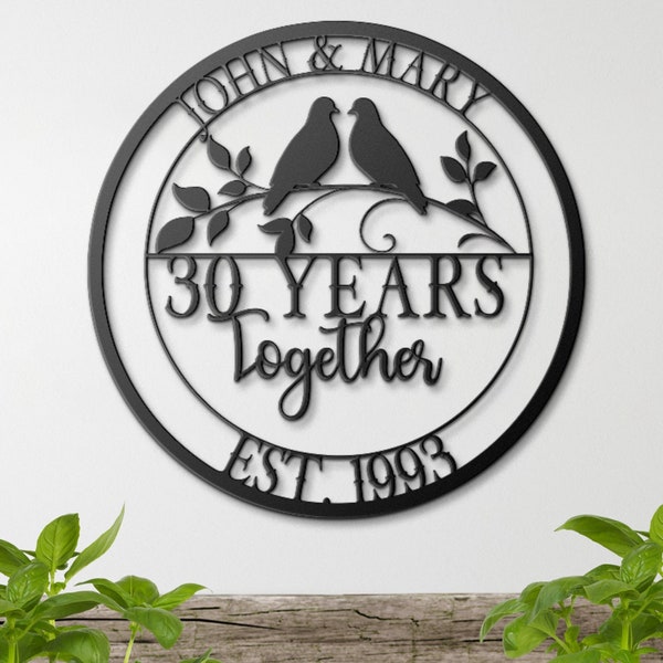 30th Anniversary Gift, Anniversary Gift For Parents, 30 Year Anniversary Sign, Wedding Anniversary Metal Wall Art, Custom Monogram Sign