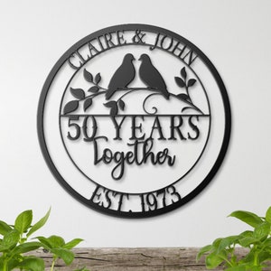 50th Anniversary Gift, Parents Anniversary, Golden Anniversary, 50 Year Anniversary Sign, Wedding Anniversary Metal Wall Art, Doves Sign image 1