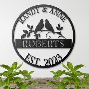 Personalized Wedding Sign, Last Name Established Sign, Family Name Sign, Metal Sign Custom, Couple Gift, Doves Personalized Sign