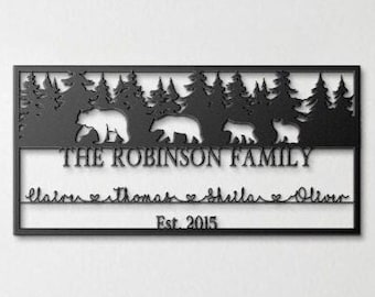 Bear Family Metal Sign, Personalized Gift for Dad, Metal Family Sign,Fathers Day Gift, Family Sign with Kids Names, Parents Anniversary Gift
