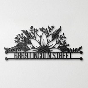 Personalized Sunflower Metal Address Sign: Custom House Numbers, Powder Coated Steel