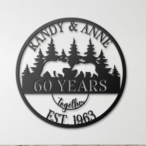 60th Anniversary Metal Sign: Bear Family Ornament