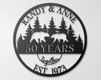 50th Anniversary Gift, Anniversary Gift For Parents, Golden Anniversary, 50 Year Anniversary Sign, Wedding Anniversary, Bear Family Sign