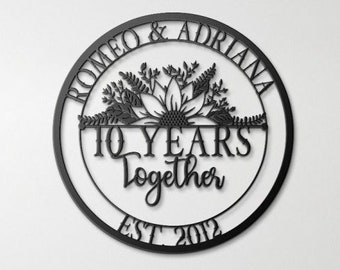 10th Anniversary Gift, Metal Sign For 10th Anniversary, 10th Wedding Anniversary, Gift For Couple, 10th Anniversary Ornament
