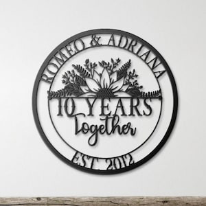 10th Anniversary Gift, Metal Sign For 10th Anniversary, 10th Wedding Anniversary, Gift For Couple, 10th Anniversary Ornament