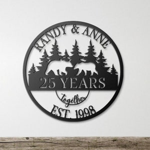 25th Anniversary Gift For Parents, Bear Wall Hanging Sign, Wedding Anniversary Gift, Parents Anniversary Gift, 25th Anniversary Ornament