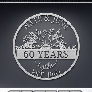 60th Anniversary Gift For Parents, Wedding Anniversary Sign, Parents Anniversary Gift, 60th Anniversary Ornament, 60th Metal Wall Art