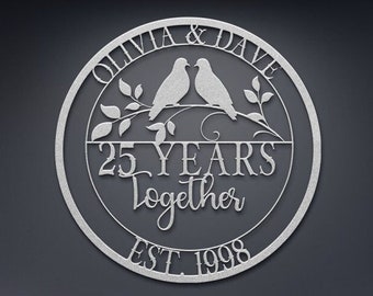 25th Anniversary Gifts For Parents, Wedding Doves Metal Sign, Wedding Anniversary Gift, Parents Anniversary Gift, Family Monogram Sign