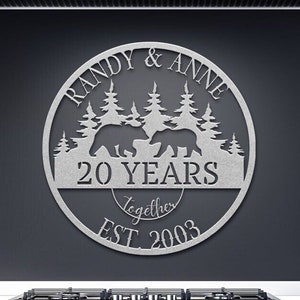 20th Anniversary Metal Sign: Bear Silhouette, Personalized Family Name