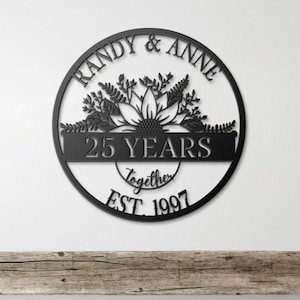25th Wedding Anniversary Gift For Couple, Wall Hanging Metal Sign, Parents Anniversary Gift, 25th Anniversary Ornament, Gift For Parents