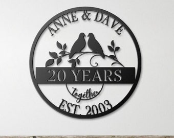 20th Anniversary Gift, Gift For Couple, 20th Wedding Anniversary Metal Sign, Parents Anniversary Gift, 20th Anniversary Ornament