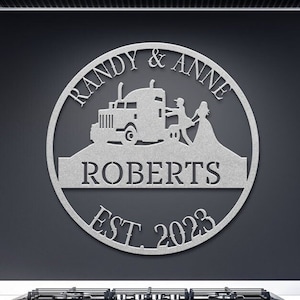 Custom Truck Driver Wedding Metal Sign: Established Family Name