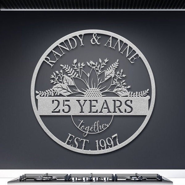 25th Wedding Anniversary Gift For Couple, Wall Hanging Metal Sign, Parents Anniversary Gift, 25th Anniversary Ornament, Gift For Parents