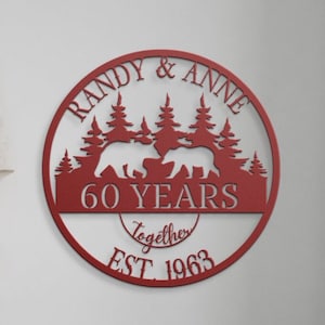 60th Anniversary Metal Sign: Personalized Bear Family Ornament