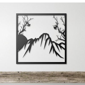 Minimalist Mountain Metal Wall Art: Powder Coated Steel Sign