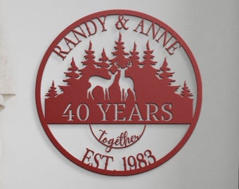 40th Anniversary Gift, Wedding Anniversary Metal Sign, Gift For Parents, Deers Monogram, Personalized Monogram, Couple Gift, Parents Gift