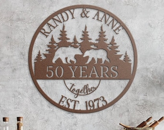 50th Anniversary Gift, Anniversary Gift For Parents, Golden Anniversary, 50 Year Anniversary Sign, Wedding Anniversary, Bear Family Sign