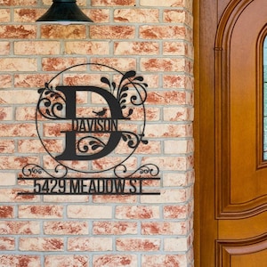 Custom Metal Address Sign: Family Name Monogram, Outdoor Plaque