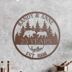 25th Anniversary Gift For Parents, Bear Wall Hanging Sign, Wedding Anniversary Gift, Parents Anniversary Gift, 25th Anniversary Ornament