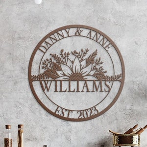 Personalized Metal Wedding Sign: Last Name Established Family Name