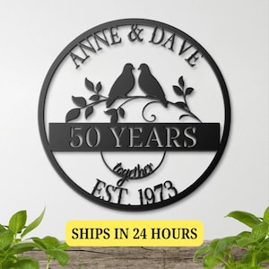 50th Anniversary Gift, Parents Anniversary, Golden Anniversary, 50 Year Anniversary Sign, Wedding Anniversary Metal Wall Art, Doves Sign
