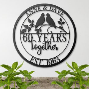 60th Anniversary Gift, Parents Anniversary, Diamond Anniversary, 60 Year Anniversary Sign, Wedding Anniversary Metal Wall Art, Doves Sign image 10