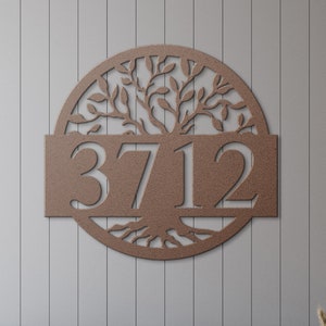 Custom Metal Address Sign: Tree of Life, Powder Coated Steel