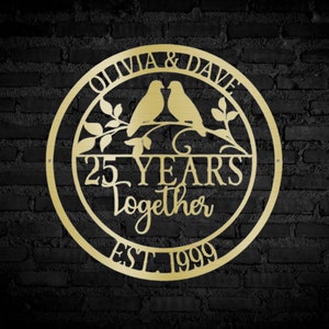 25th Anniversary Gifts For Parents, Wedding Doves Metal Sign, Wedding Anniversary Gift, Parents Anniversary Gift, Family Monogram Sign