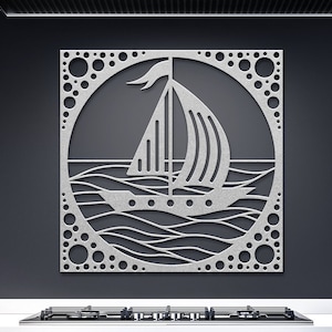 Sail Boat Metal Sign, Sea Waves Wall Decor, Sail Boat in Ocean Metal Sign, Decorative Sea View Wall Art, Wall Hanging Sea Metal Decor