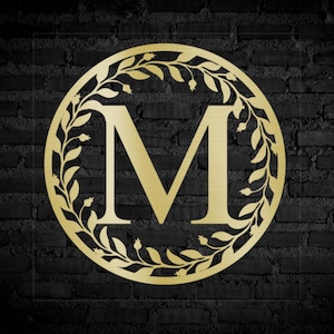 Metal Leaf Circle Monogram, Personalized Wedding Sign, Wall Monogram Sign, Metal Sign Custom, Anniversary Couple Gift, Letter Monogram Sign
