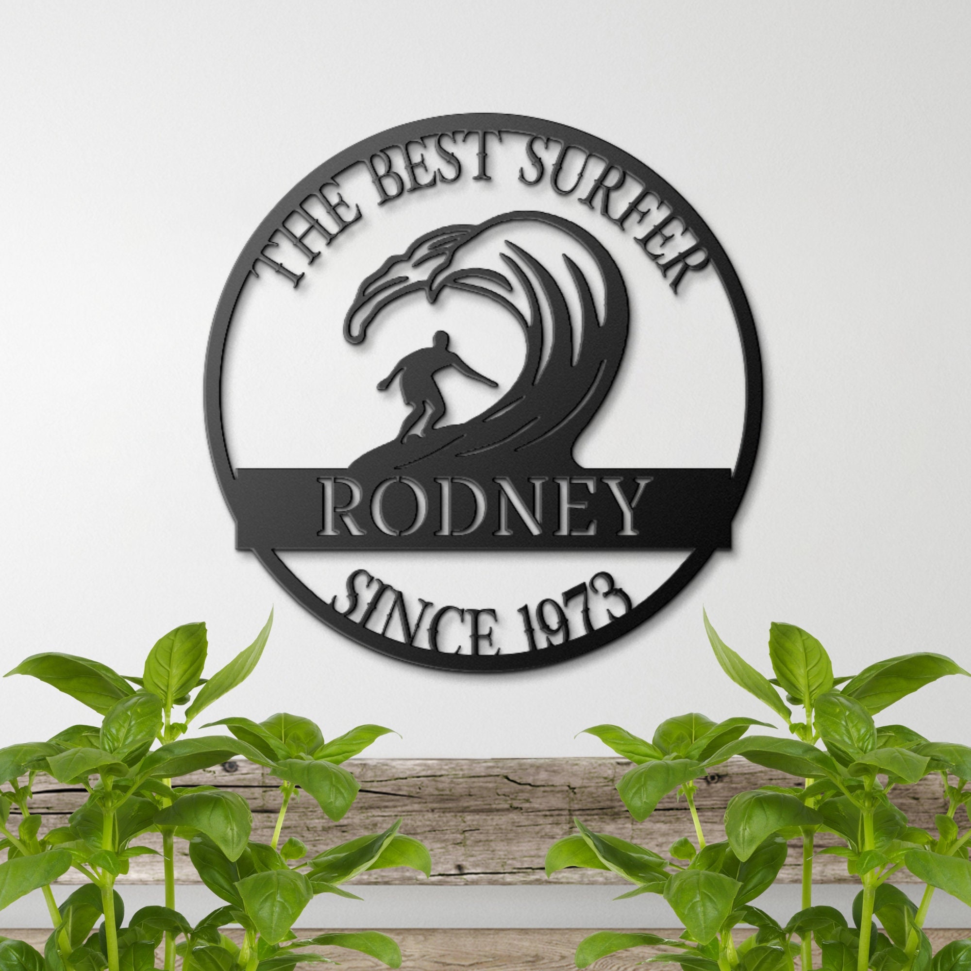 Personalized 50th Birthday Metal Sign: Surfer Monogram Wall Art