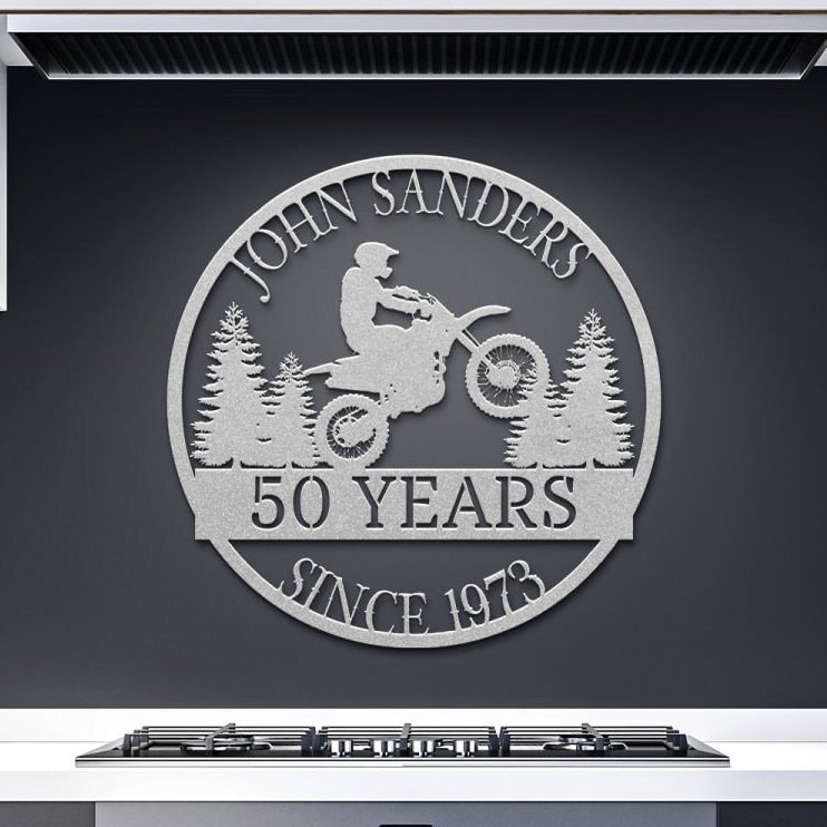 50th Birthday Motorcycle Metal Sign: Personalized Garage Decor