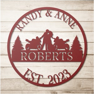 Custom Motorcycle Wedding Metal Sign: Last Name Established