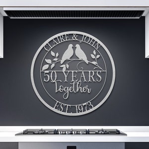50th Anniversary Gift, Parents Anniversary, Golden Anniversary, 50 Year Anniversary Sign, Wedding Anniversary Metal Wall Art, Doves Sign image 5