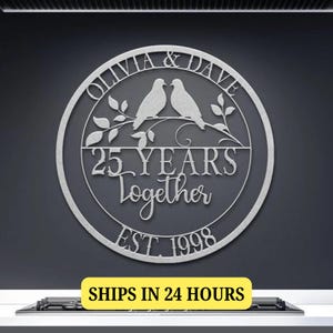25th Anniversary Gifts For Parents, Wedding Doves Metal Sign, Wedding Anniversary Gift, Parents Anniversary Gift, Family Monogram Sign
