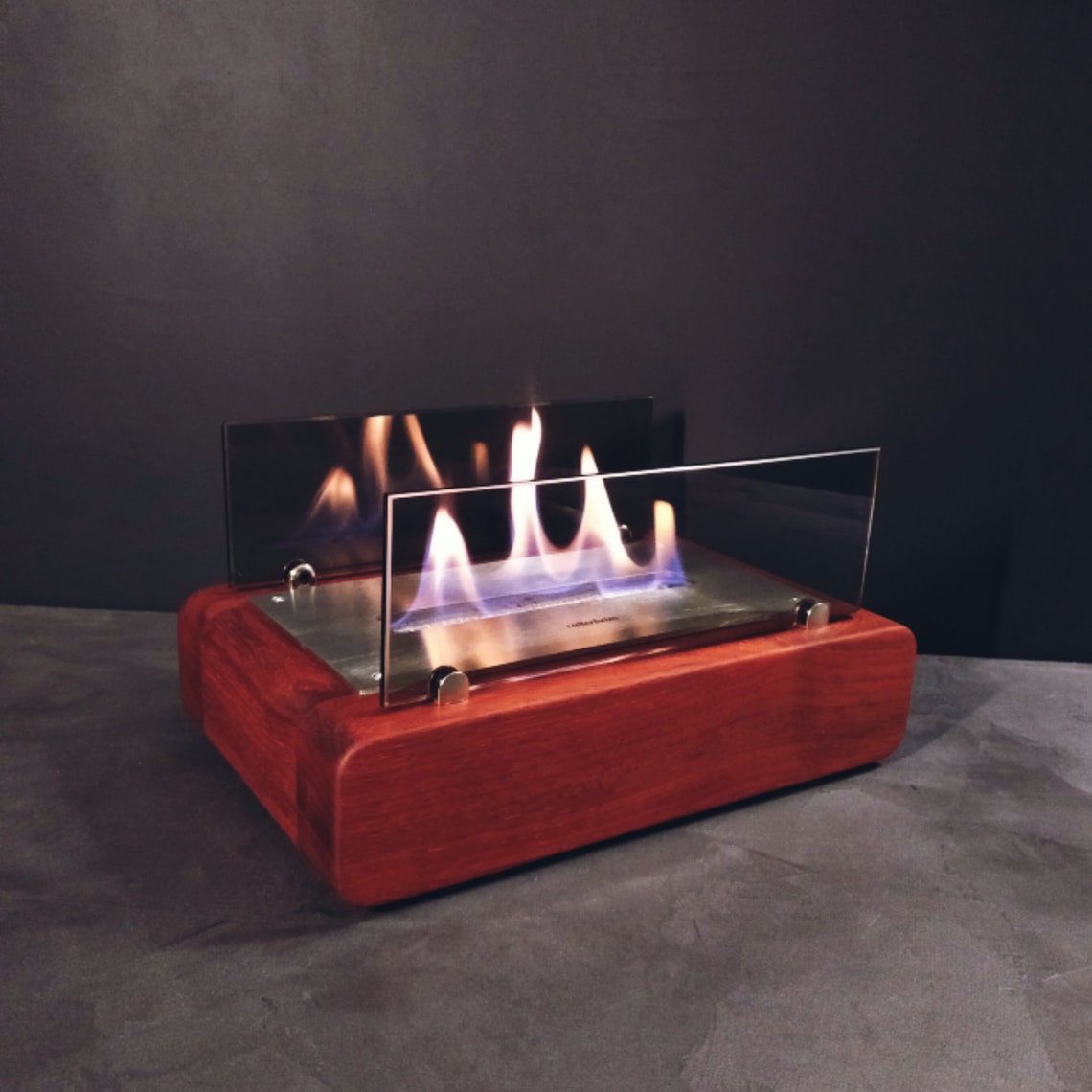 Tabletop fireplace. African padauk solid. Bio ethanol Etsy