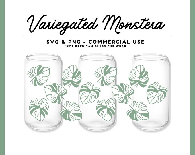 Variegated Monstera SVG for 16oz Beer Can Glass Cup, Botanical Svg ...