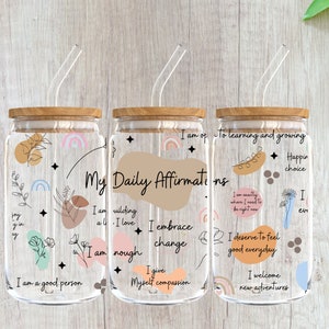 Daily Affirmation Glass Cup Wrap 16oz Digital Download