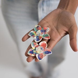 Large petal post earrings for women, bold white ceramic flower stud earrings,unique handmade porcelain stud, hypoallergenic gold floral stud image 9