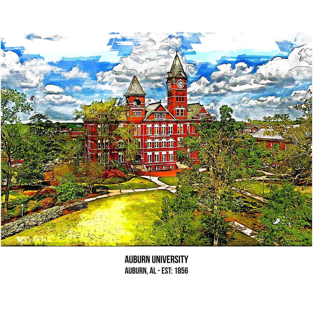 Auburn Tigers Campus Poster Print Auburn University Wall Art Etsy