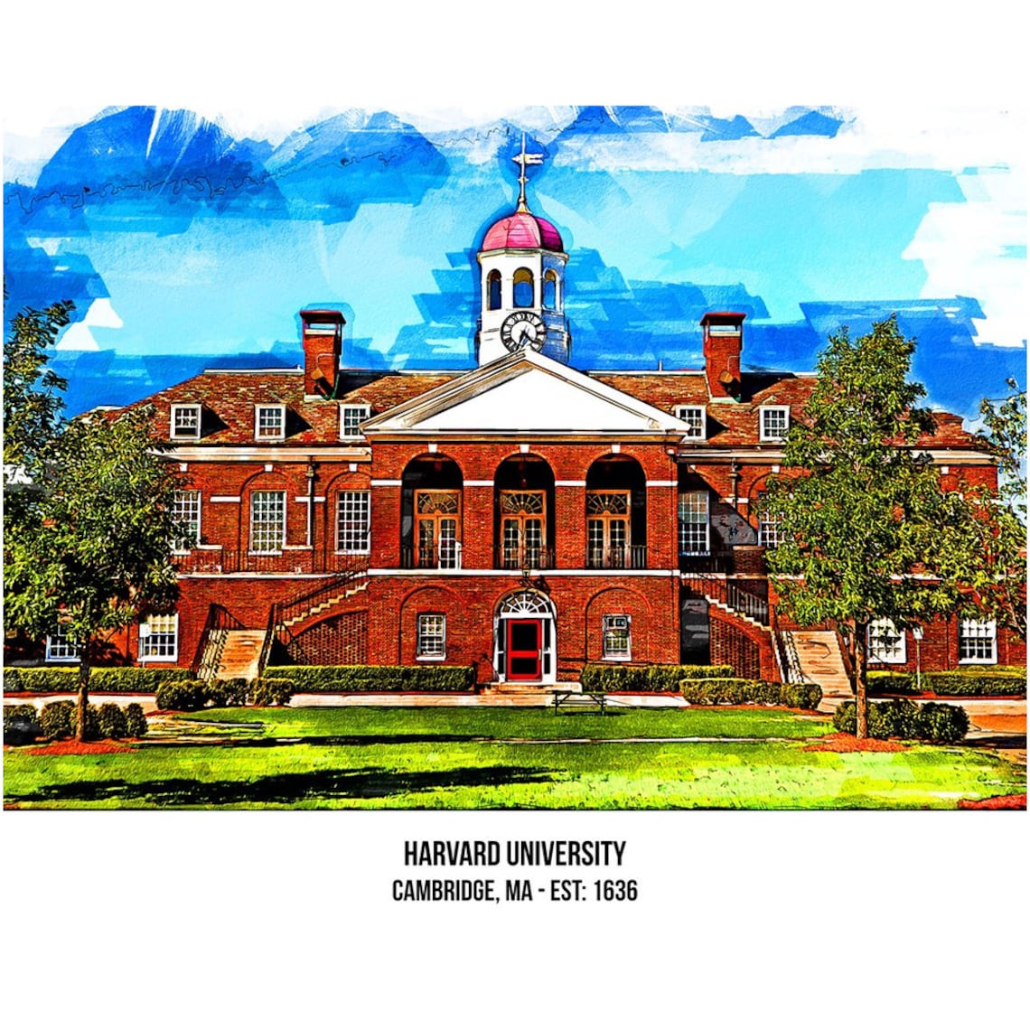 Harvard Crimson Campus Poster Print Harvard University Wall Etsy